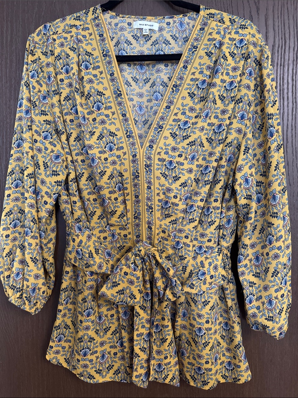 Max Studio Yellow Floral Blouse with Tie